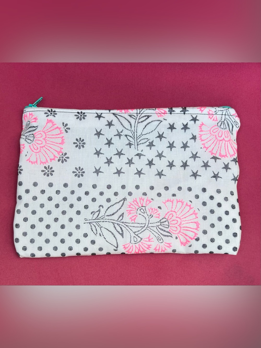 Upcycled shopping bag double lined Free People zip closure makeup bag - Picture 2 of 6